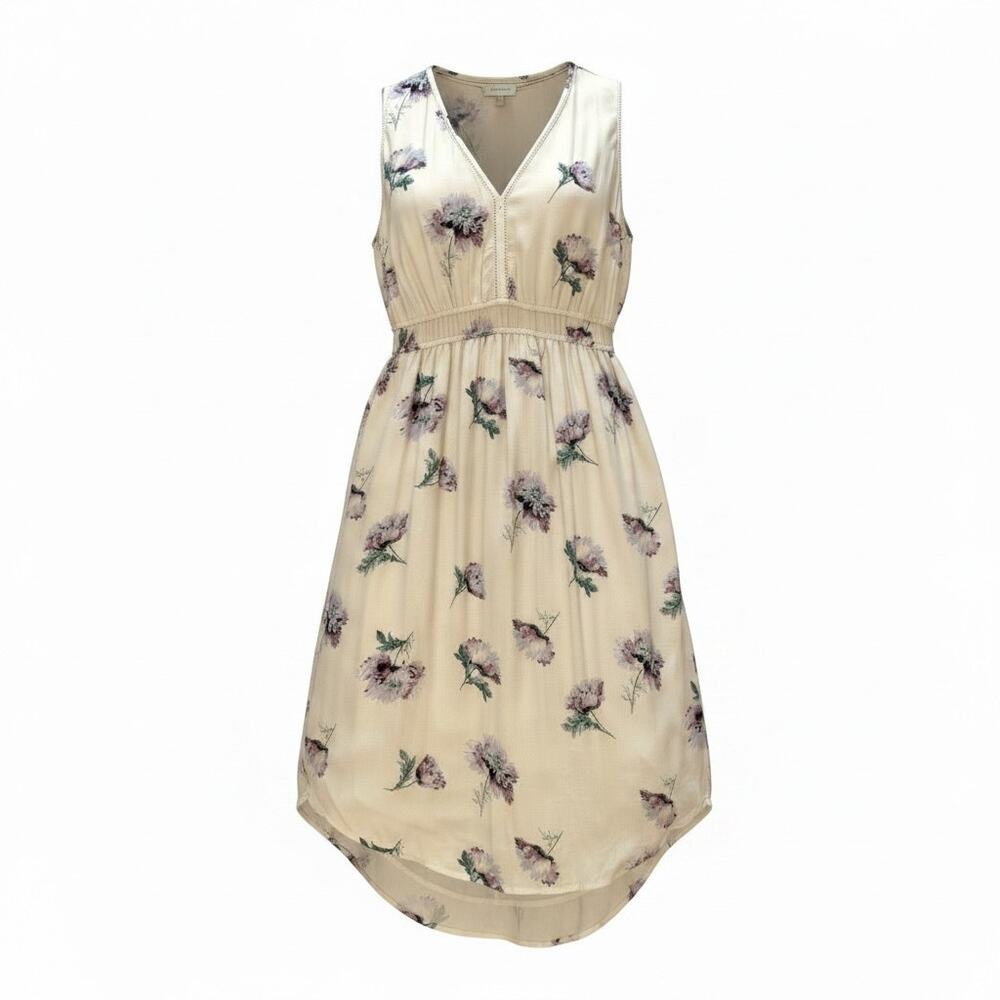 Lucky Brand Cream Floral Hi-Low Dress | V-Neck | Lace Trim | Boho | Size L